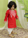 BownBee Embroidered Bangali Style Kurta with Dhoti for Boys- Red