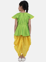 BownBee Girls Ethnic Festive wear Peacock Embroidery Peplum Dhoti Indo Western Clothing sets Green