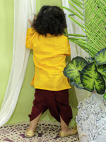 BownBee Boys Ethnic Festive Wear Ganesh Embroidery Cotton Dhoti Kurta for Boys- Yellow