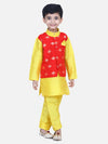 BownBee Boys Ethnic Wear Attached Chiffon printed Jacket Full Sleeve Kurta Pajama- Yellow