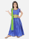 BownBee Girls Ethnic Festive Bandhani printed Net pleated Sleeves Lehenga Choli with Dupatta- Blue