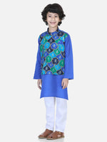 BownBee Boys Festive wear Attached Printed Jacket Kurta Pajama -Blue