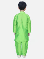 BownBee Boys Ethnic Wear Attached Chiffon printed Jacket Full Sleeve Kurta Pajama- Green