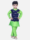 BownBee Boys Ethnic Wear Attached Chiffon printed Jacket Full Sleeve Kurta Pajama- Green