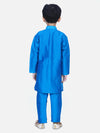 BownBee Boys Ethnic Wear Attached Chiffon printed Jacket Full Sleeve Kurta Pajama- Blue