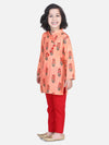 BownBee Boys Floral Print Cotton Kurta Pajama- Peach