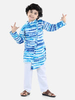 BownBee Boys Cotton Ethnic printed Asymmetric Front Open Kurta Pajama- Blue