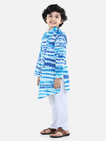 BownBee Boys Cotton Ethnic printed Asymmetric Front Open Kurta Pajama- Blue