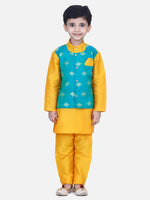 BownBee Boys Ethnic Wear Attached Chiffon printed Jacket Full Sleeve Kurta Pajama- Orange