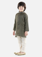 BownBee Boys Ethnic Full Sleeve Jacquard Kurta Pajama- Black