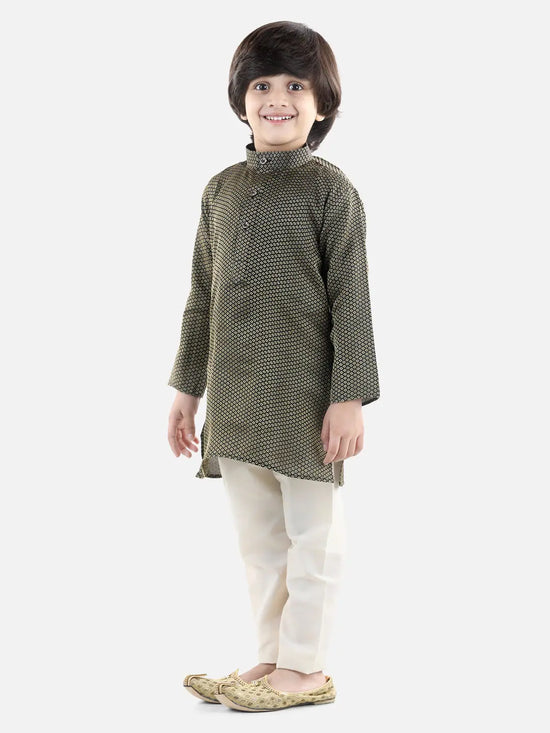 BownBee Boys Ethnic Full Sleeve Jacquard Kurta Pajama- Black