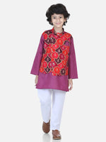 BownBee Boys Festive wear Attached Printed Jacket Kurta Pajama -Purple