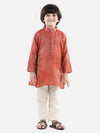 BownBee Boys Ethnic Full Sleeve Jacquard Kurta Pajama- Red