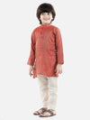 BownBee Boys Ethnic Full Sleeve Jacquard Kurta Pajama- Red