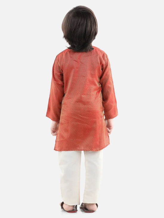 BownBee Boys Ethnic Full Sleeve Jacquard Kurta Pajama- Red