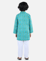 BownBee Boys Cotton Floral printed Asymmetric Front Open Kurta Pajama- Green