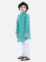 BownBee Boys Cotton Floral printed Asymmetric Front Open Kurta Pajama- Green