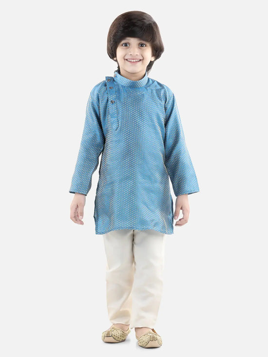 BownBee Boys Ethnic Full Sleeve Jacquard Kurta Pajama- Sky Blue