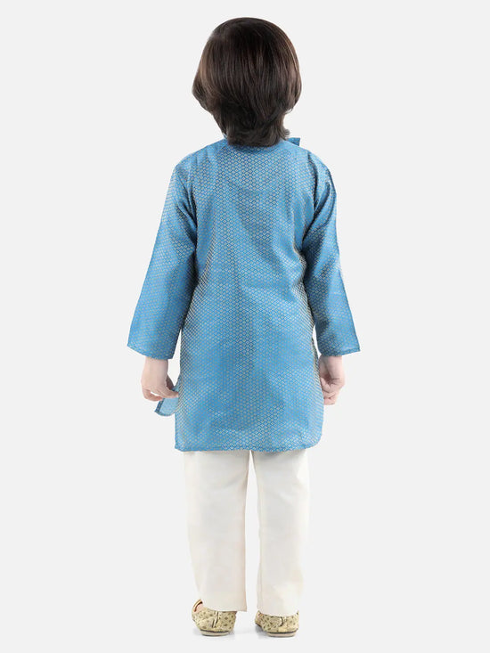 BownBee Boys Ethnic Full Sleeve Jacquard Kurta Pajama- Sky Blue