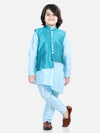 BownBee Boys Ethnic Festive Wear Assymetric Kurta Pajama with Jacquard Jacket- Blue