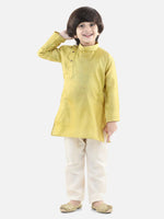 BownBee Boys Ethnic Full Sleeve Jacquard Kurta Pajama- Yellow