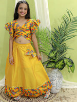 BownBee Girls Ethnic Wear Chanderi Floral Print Choli with Lehenga - Yellow