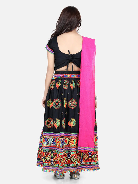 BownBee Girls Navratri Peacock embroidery Navratri Chaniya Choli with Dupatta for Garba- Black