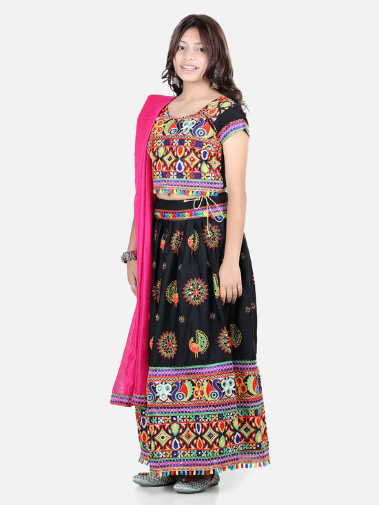 BownBee Girls Navratri Peacock embroidery Navratri Chaniya Choli with Dupatta for Garba- Black