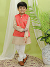 BownBee Boys Ethnic Fetive Wear Jacquard Nehru Jacket with Cotton Kurta Pajama Sets Coral