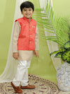 BownBee Boys Ethnic Fetive Wear Jacquard Nehru Jacket with Cotton Kurta Pajama Sets Coral