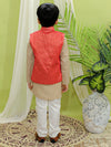 BownBee Boys Ethnic Fetive Wear Jacquard Nehru Jacket with Cotton Kurta Pajama Sets Coral