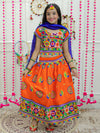 BownBee Girls Peacock embroidery Navratri Chaniya Choli with Dupatta- Orange