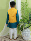 BownBee Boys Festive Wear Jacquard Jacket with Cotton Kurta Pajama Yellow