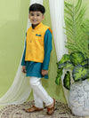 BownBee Boys Festive Wear Jacquard Jacket with Cotton Kurta Pajama Yellow