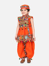 BownBee Navratri Embroidered kediya with Dhoti and Cap for Boys- Orange-BN23KD36ORA14