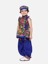 BownBee Navratri Embroidered kediya with Dhoti and Cap for Boys- Blue-BN23KD37BLA14