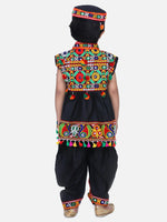 BownBee Navratri Embroidered kediya with Dhoti and Cap for Boys- Black-BN23KD36BKA14