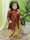 BownBee Boys Festive Wear Jacquard Full Sleeve Sherwani with Dhoti - Maroon