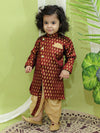 BownBee Boys Festive Wear Jacquard Full Sleeve Sherwani with Dhoti - Maroon