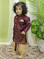 BownBee Boys Festive Wear Jacquard Full Sleeve Sherwani with Dhoti - Purple