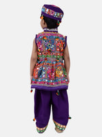 BownBee Navratri Embroidered kediya with Dhoti and Cap for Boys- purple