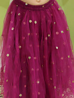 BownBee Ethnic Party Wear Girls Organza Cape Choli with Sequined Net Lehenga Purple