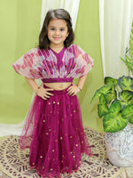 BownBee Ethnic Party Wear Girls Organza Cape Choli with Sequined Net Lehenga Purple