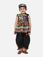 BownBee Navratri Embroidered kediya with Dhoti and Cap for Boys- Black-BN23KD37BKA14