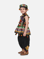 BownBee Navratri Embroidered kediya with Dhoti and Cap for Boys- Black-BN23KD37BKA14