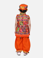 BownBee Navratri Embroidered kediya with Dhoti and Cap for Boys- Orange-BN23KD37ORA14