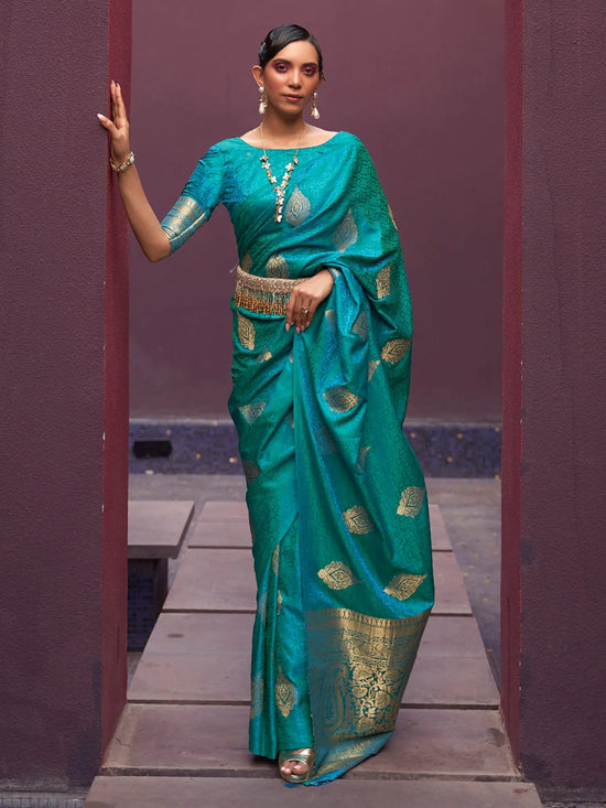 Sareemall Teal Blue Tassels And Latkans Women Saree-KHUSHT266005