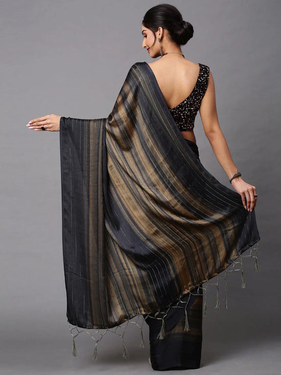 Sareemall Black Tassels And Latkans Women Saree-2RNBW206