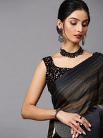 Sareemall Black Tassels And Latkans Women Saree-2RNBW206