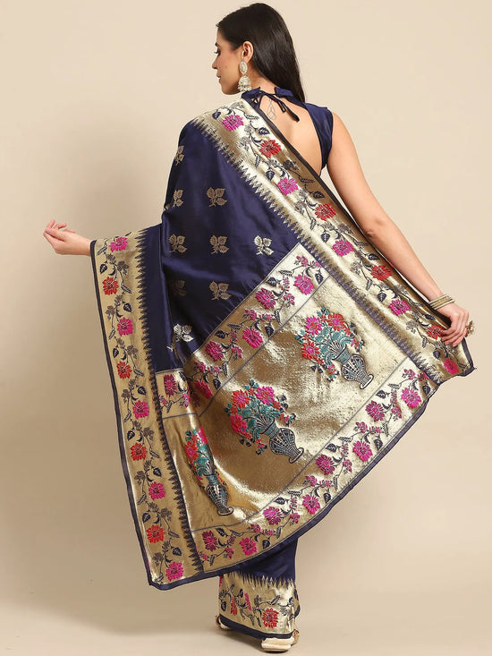 Sareemall Navy Blue Woven Women Saree-VTR9202